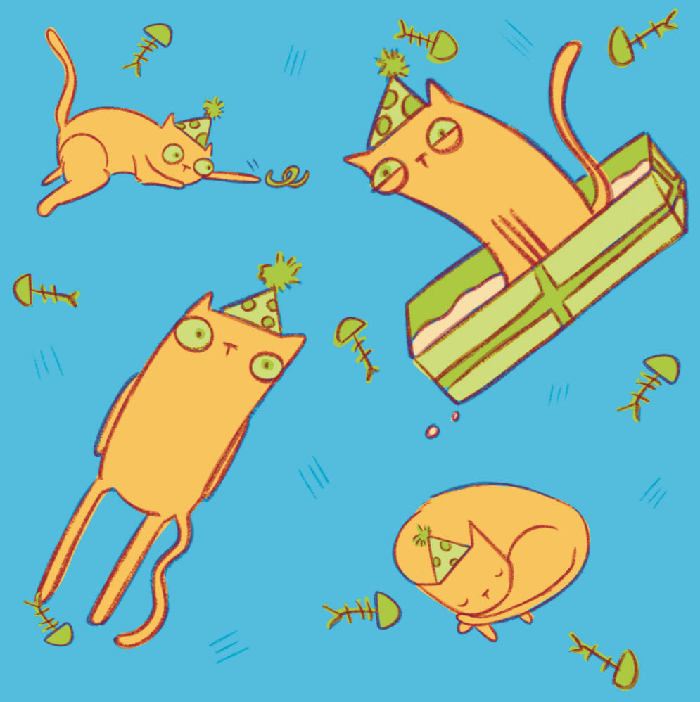 repeating pattern for licensing of orange cats in birthday hats