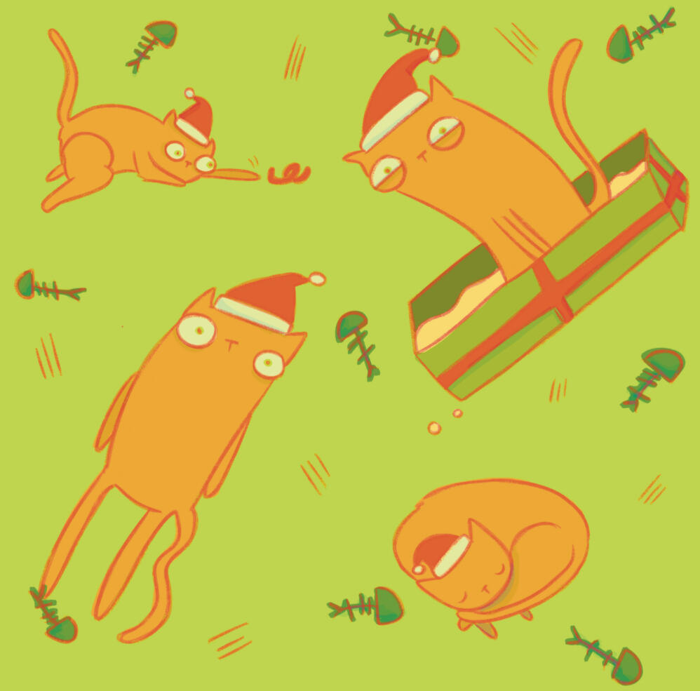 repeat pattern for licensing of orange cats wearing christmas hats