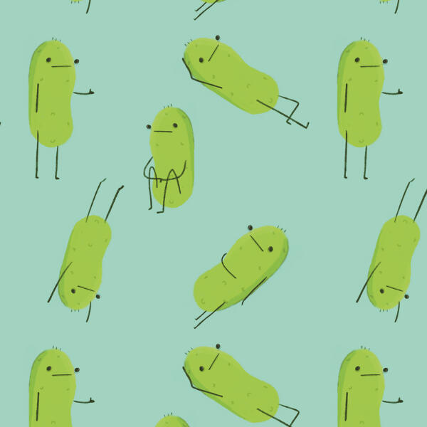 repeating pattern for licensing of pickles on a blue background