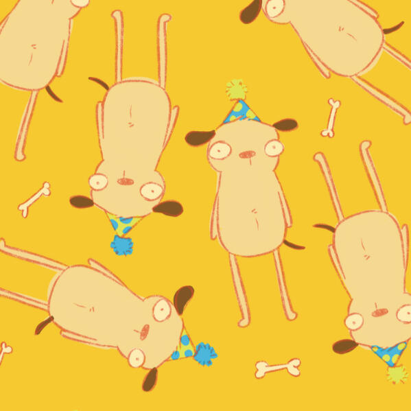 repeating pattern for licensing of cute dogs in birthday hats