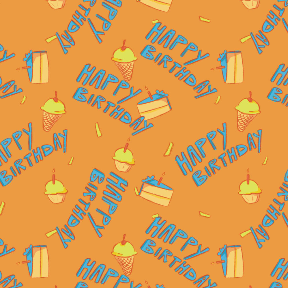 repeating pattern for licensing of funky birthday cake illustrations
