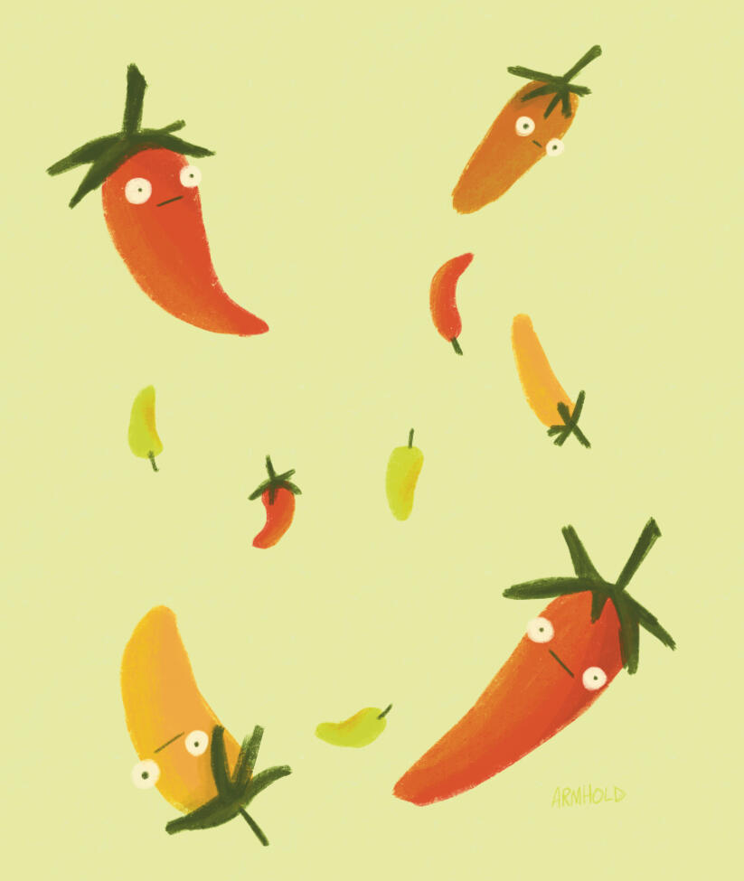 Illustration art for licensing of chili pepper making funny faces