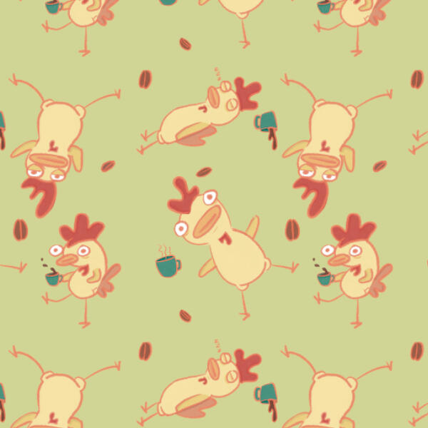 whimsical repeating for licensing pattern of chickens and coffee