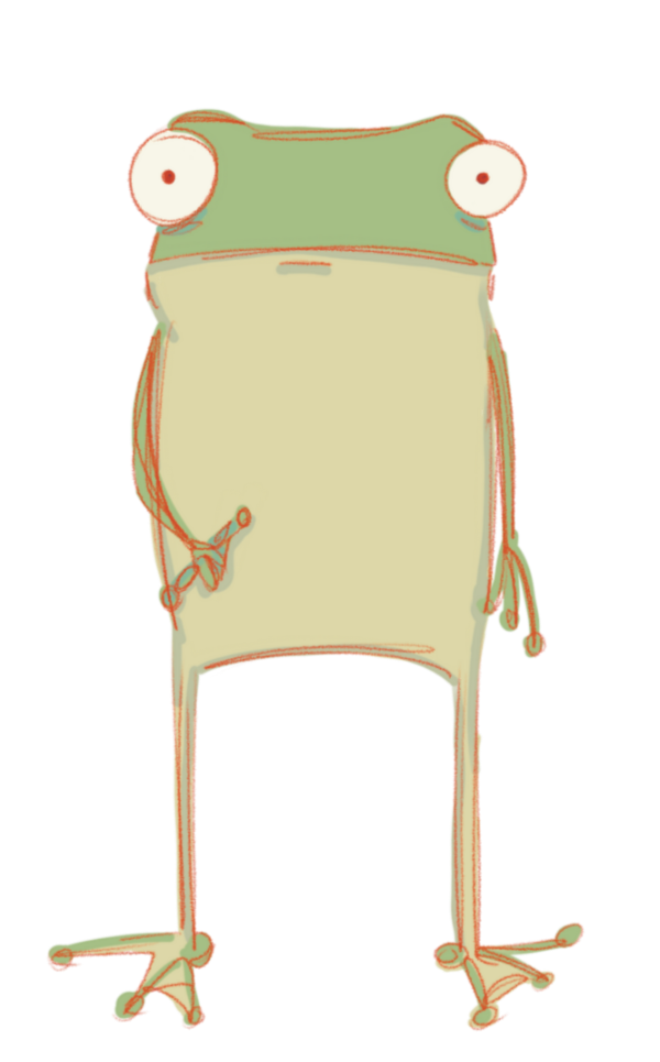 spot illustration for licensing of a funny frog character throwing a shaka