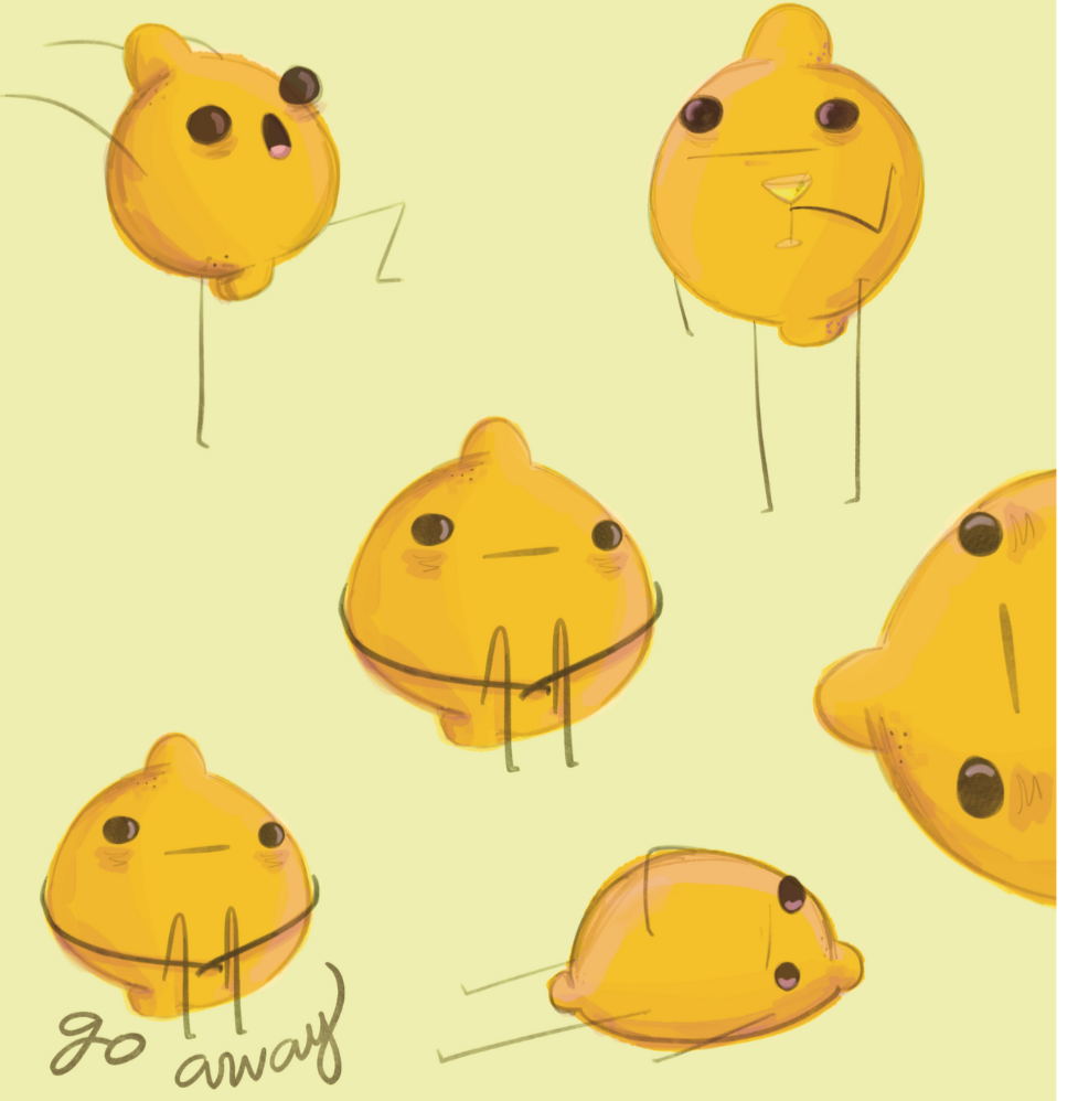 character design for licensing of various lemon characters in funny poses